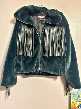 Buddy Love Fringe Jacket in Green Like New